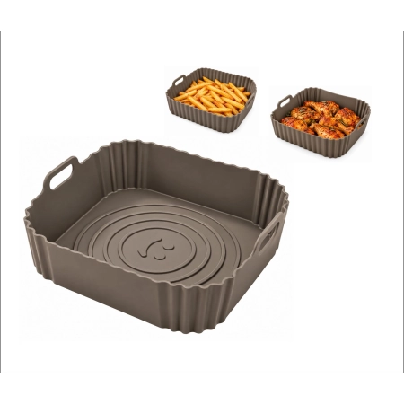 Wkład silikonowy do airfryer forma do frytkownicy beztłuszczowej 19x19x5,5 cm S38 czarny i szarobrązowy